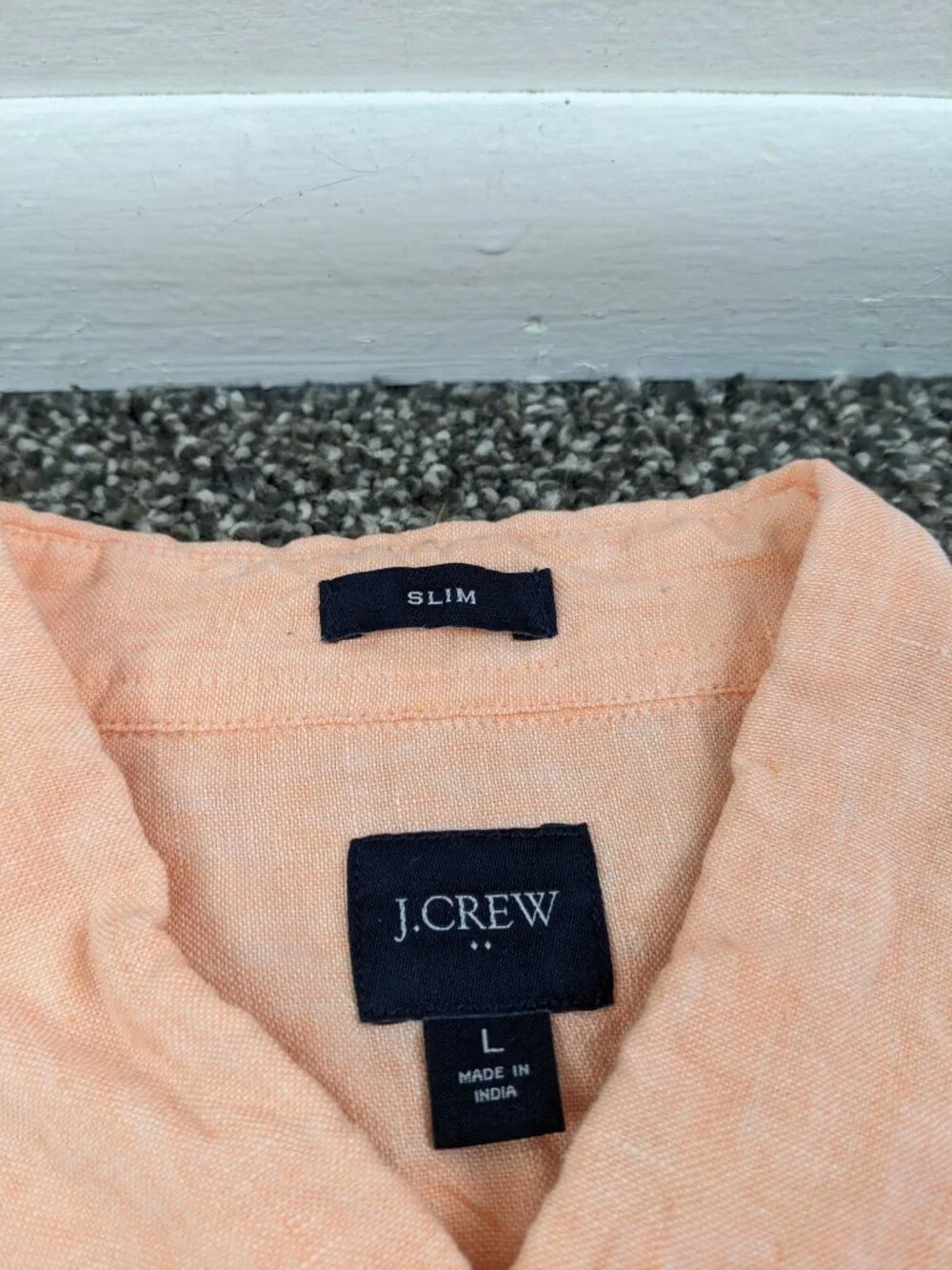 2023 J Crew Shirt Linen Blend Short Sleeve Button Peach Mens Large Slim Fit $98